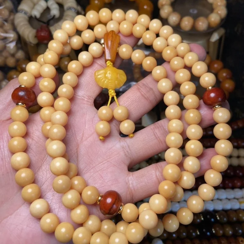 

Genuine camel bone old material, chicken oil yellow, 10mm perfect round, 108 beads, complete set of natural necklaces