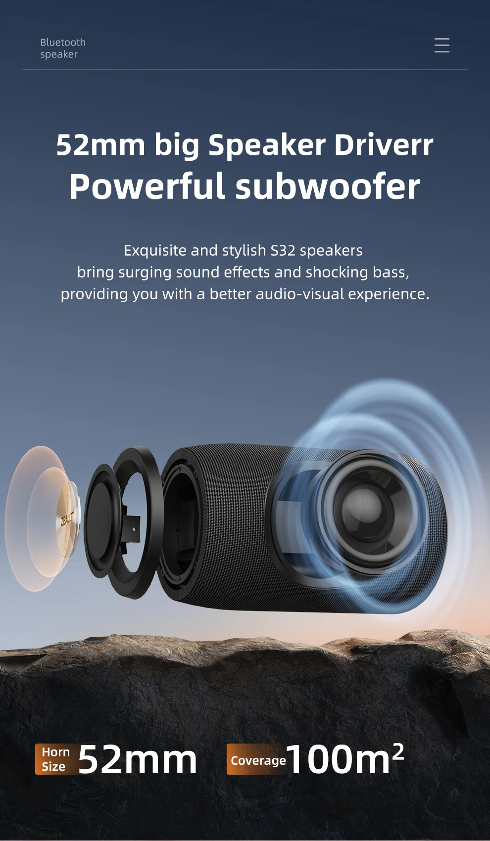 Zealot-S32 Mini Tragbarer Lautsprecher mit TWS, Bluetooth 5.3, Ausgewogenem Bass, IPX5 Wasserdicht für Alle Telefone, Outdoor – Detail 4