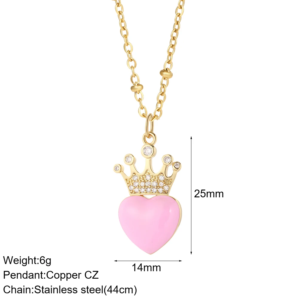 Fashion Enamel Pink Heart Pendant Necklace for Women Romantic Woman's Chain Stainless Steel Choker Necklace Trendy Jewelry Gifts