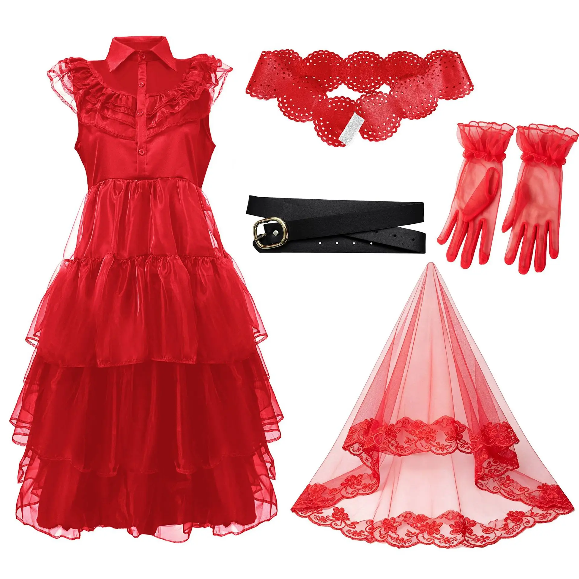 Halloween Blutfleck Zombie Brautkleid Rotes Ärmelloses Netzrock Horror-Themenparty Club Nacht Spitzen-Schleier Cosplay-Kostüm – Detail 1