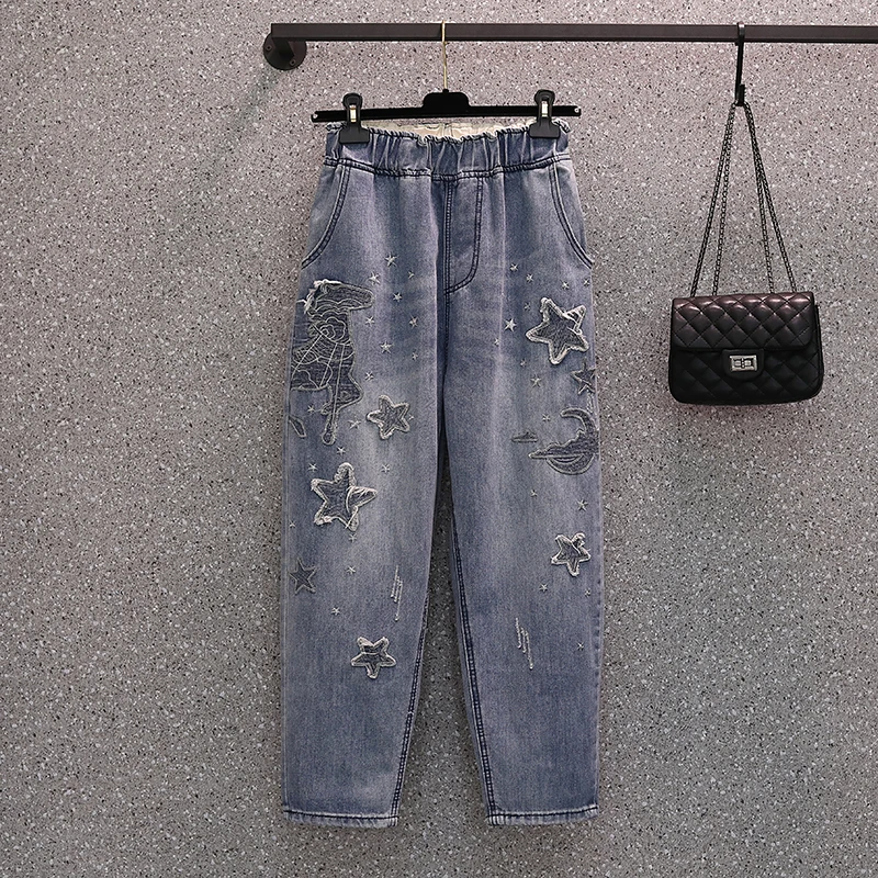 

Print Korean Fashion High Waist Denim Trousers Women Vintage Washed Loose Wide Leg Jeans Female Pokets Pants 2024 New G206