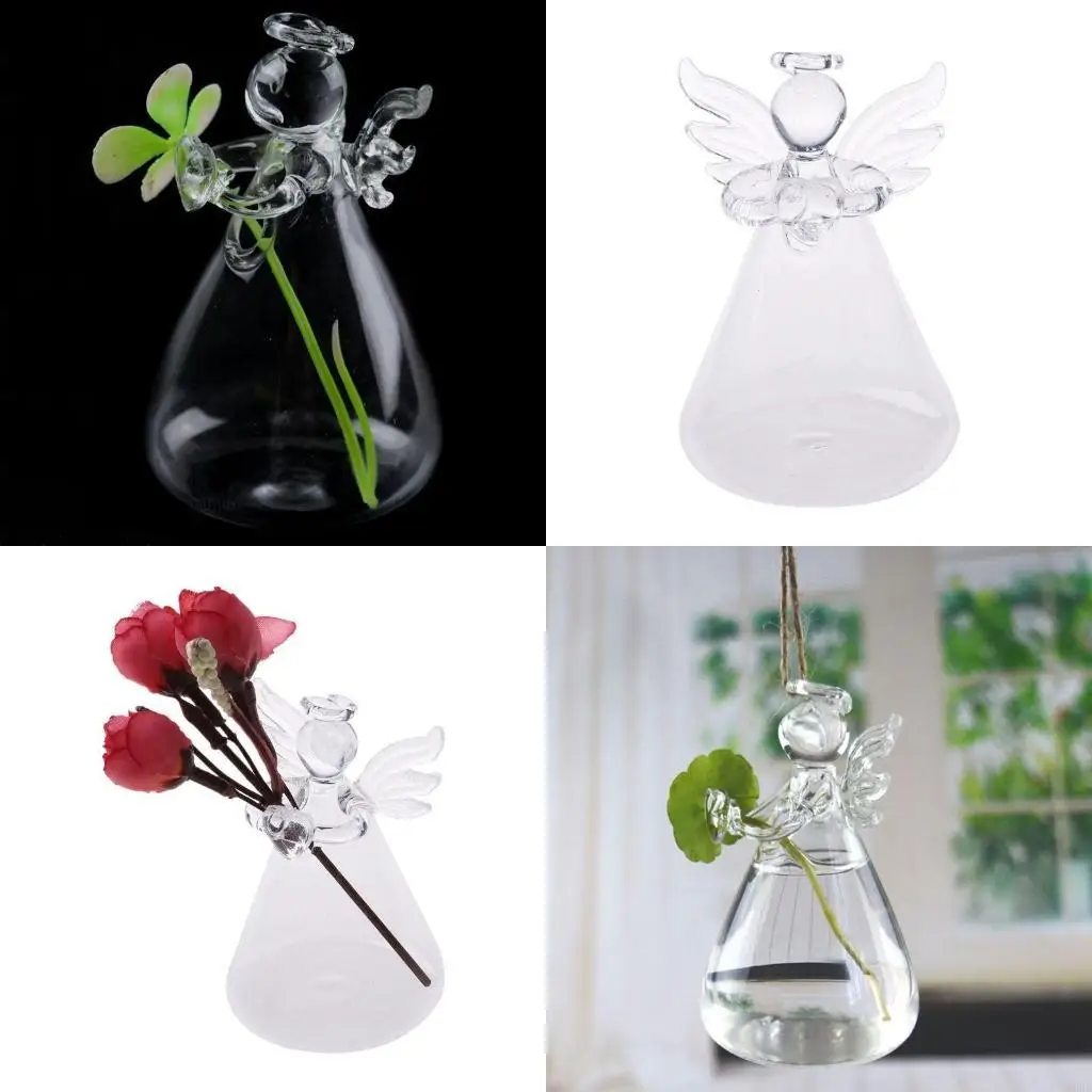 62KD Clear Angel Hanging Glass Vase Planter Terrarium Container Pot Home Decors Flowers Tools Home Decorative Vase