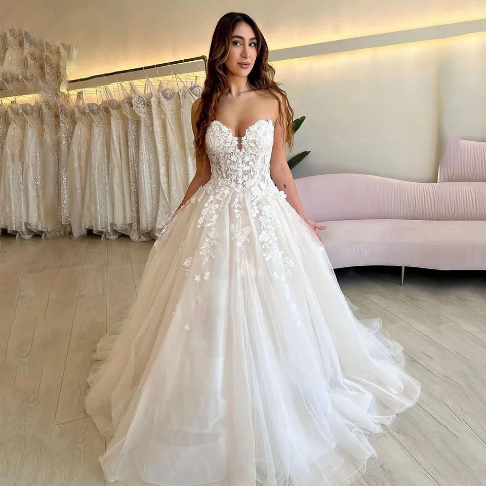 

Custom Made Sexy Princess Wedding Dress Sweethearts Strapless Lace Appliques 2024 Bridal Gowns Vestido De Novia