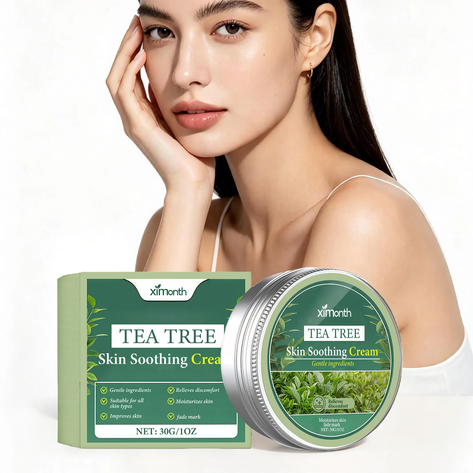 Tea Tree Soothing Cream Improve Roughness Shrink Pores Repair Barrier Protection Refreshing Moisturizing Brightening Skin Care