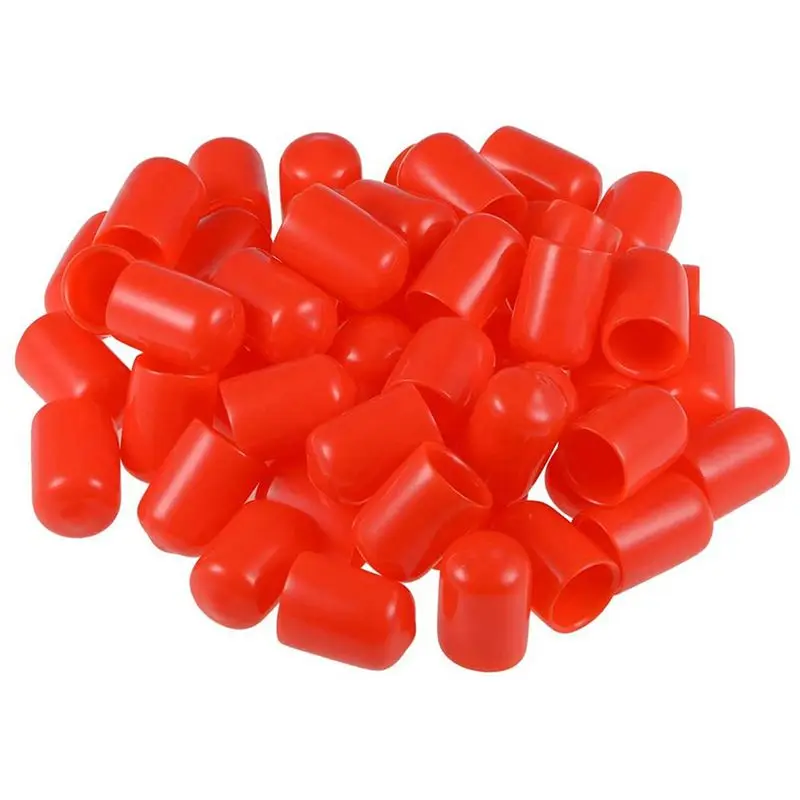 A36T-200Pcs Rubber End Caps 12Mm ID PVC Round Tube Bolt Cap Cover Screw Thread Protectors Red