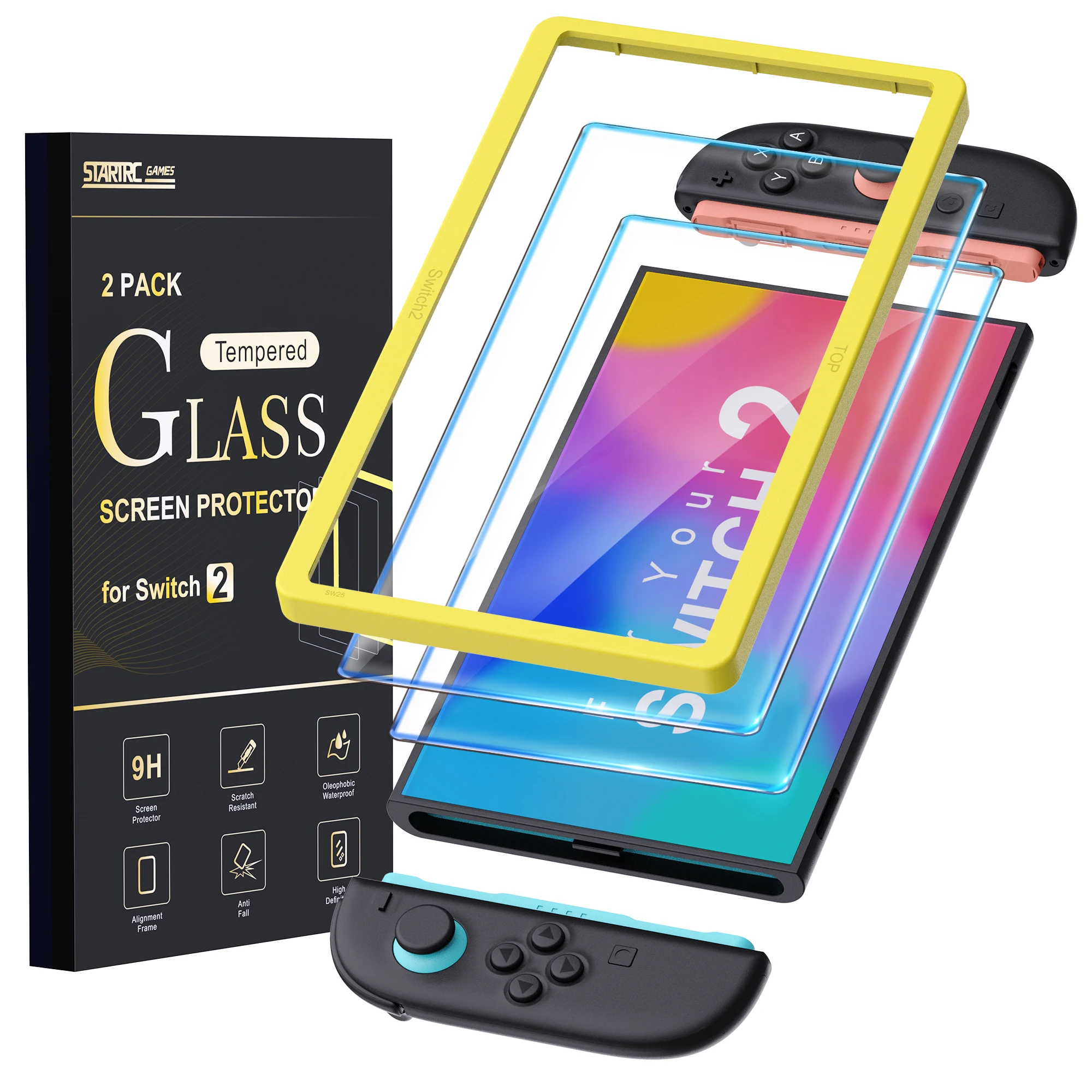 Screen Protector for Nintendo Switch 2 with Alignment Frame HD Clear Tempered Glass for Switch 2 Auto-alignment Accessories