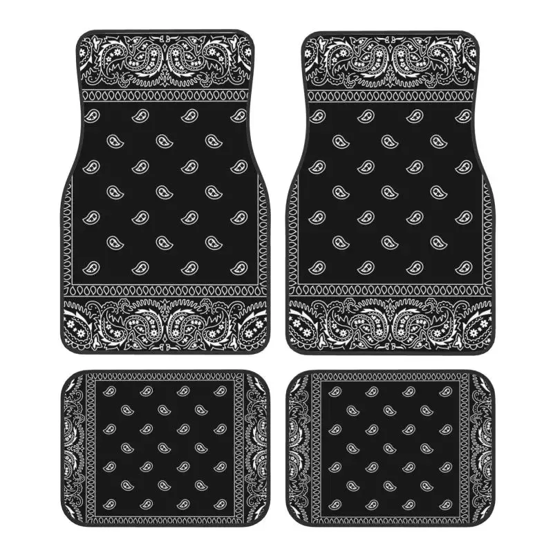 

Car Floor Mats Set of 4 Pieces Black Bandana Pattern Carpets Auto Accessories Decor Non Slip Front & Rear Foot Mats Universal
