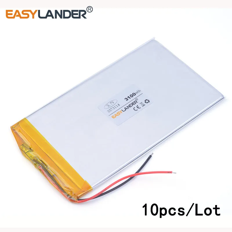 

10pcs /Lot 3573114 3100mAh lithium Li ion polymer rechargeable battery 3.7 V For cell phone speaker Tablet Pc e-book video game