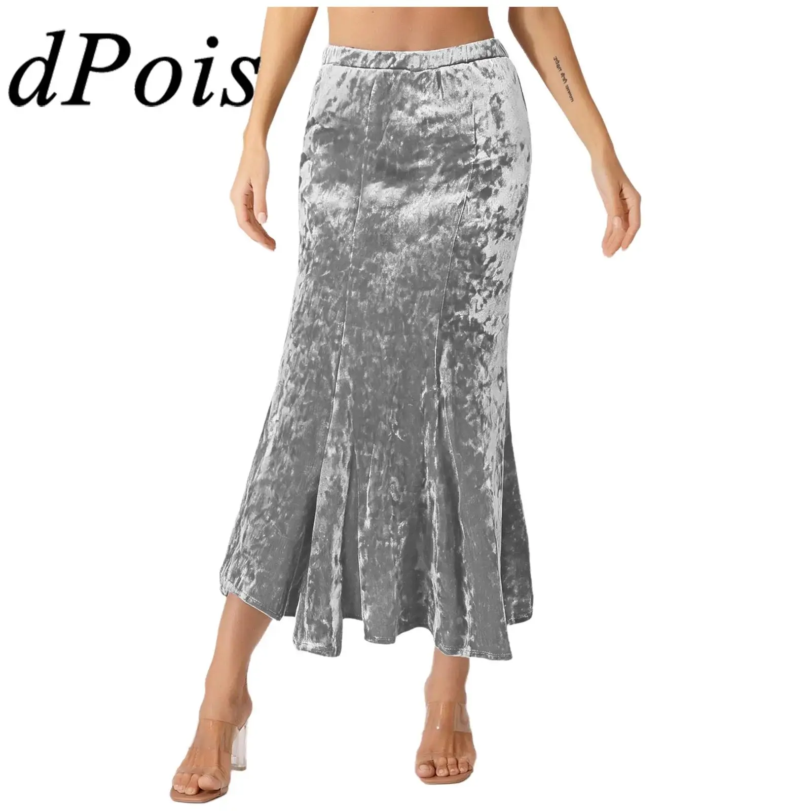 

Womens Skirt Velvet Mermaid Skirt Elastic Waistband High Waist Bodycon Midi Skirt for Office Work Banquets Wedding Women Skirts