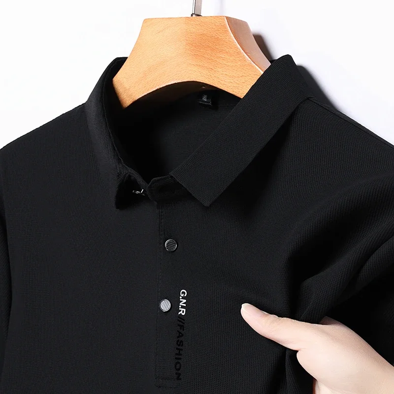 Men's Short Sleeve Solid Color Polo Shirt Breathable Comfortable Elastic Top New Arrivals Casual Business Style, image 4