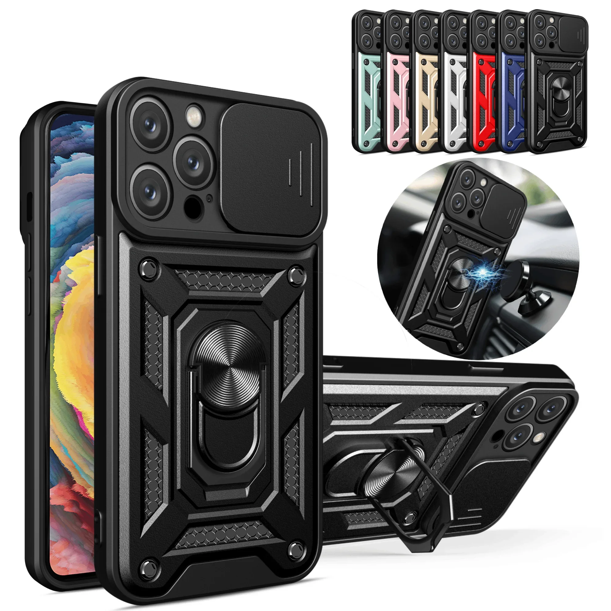 Shockproof Armor Case For iPhone 15 14 13 12 11 Pro Max 13 12 Mini Car Holder Phone Cover For iphone Xs XR XsMax 7 8 Plus Case