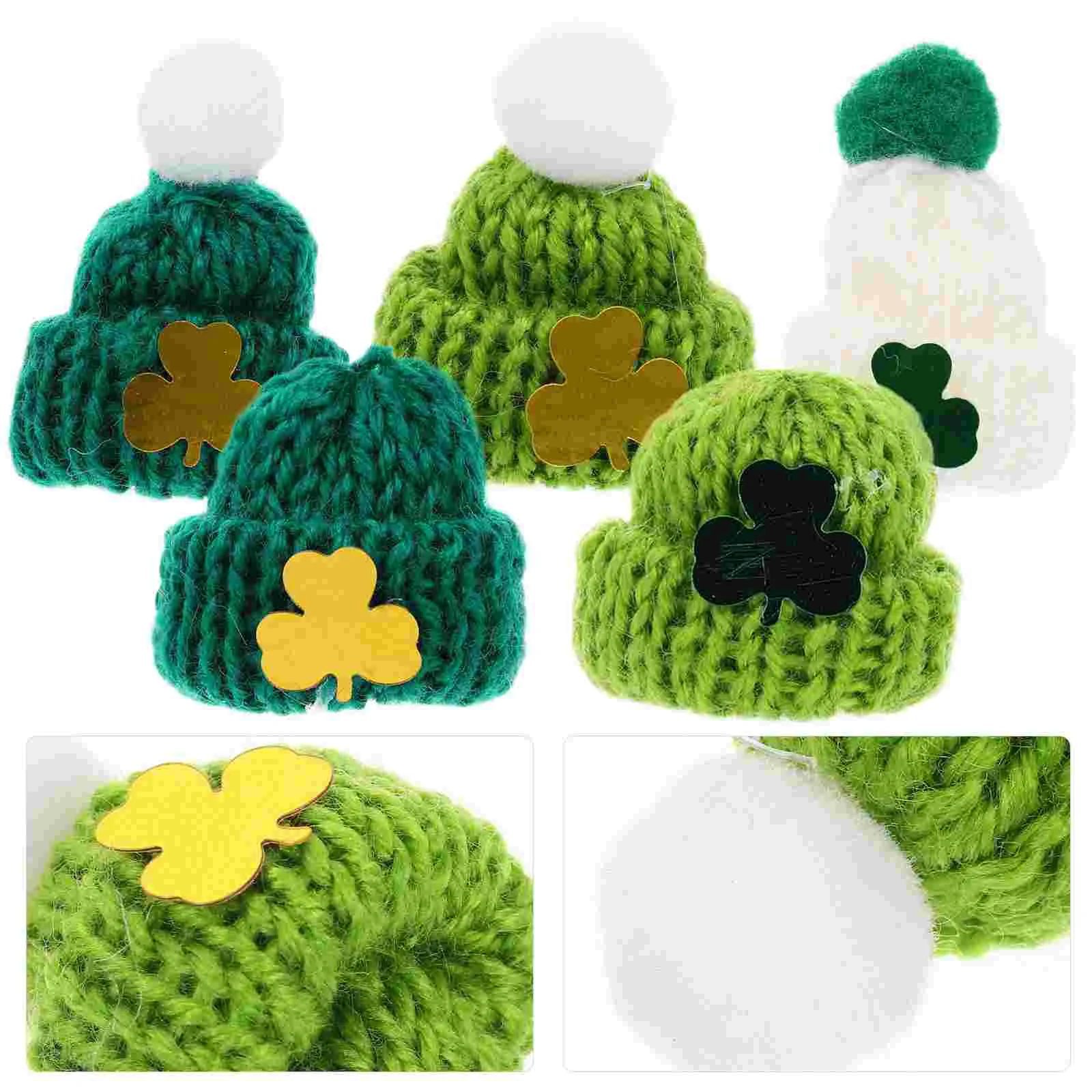 

25 Pcs Mini Knit Hat Knitting Hats DIY Making Accessories Green Ball Tiny Saint Patrick's Day Decoration Yarn Man