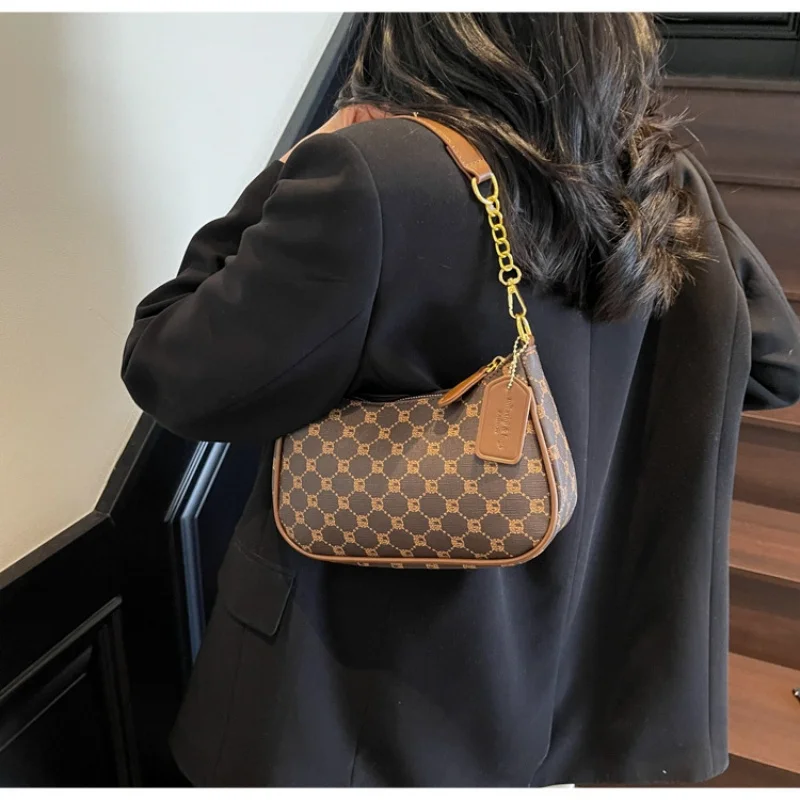 Borsa da pendolarismo coreana per donna Borsa a tracolla vintage, chiusura con cerniera, borse sotto le ascelle a spalla singola stampate alla moda