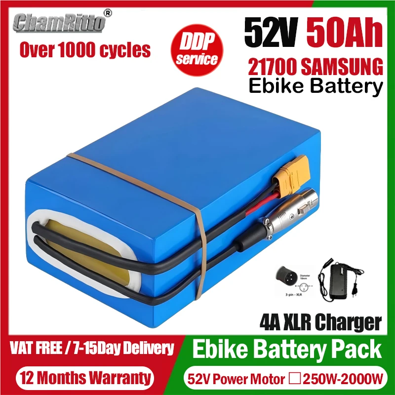 

52V 2000W Electric bicycle chamrider battery 52V 20ah 25ah 30ah 35ah 40ah 50ah Electric vehicle 1500W 1000W 750W Lithium Battery