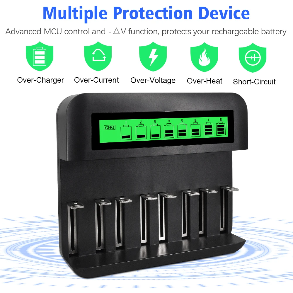 Newest Multiple Lithium Smart Battery Charger 1.2V AA/AAA/D/C Type-C Overcharge USB Quick Charge LCD NI-MH Battery Charger