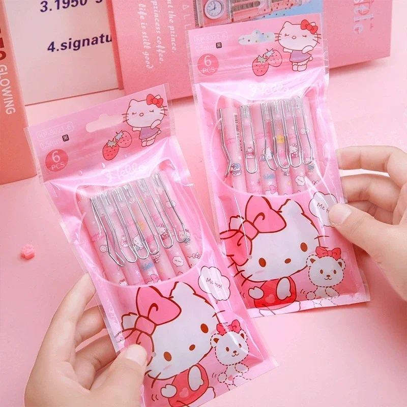 

Sanrio Gel Pen 12pcs Cartoon Hello Kitty Girls Writing Pens 0.5 Black Gifts Students Stationery School Office Signature Pens