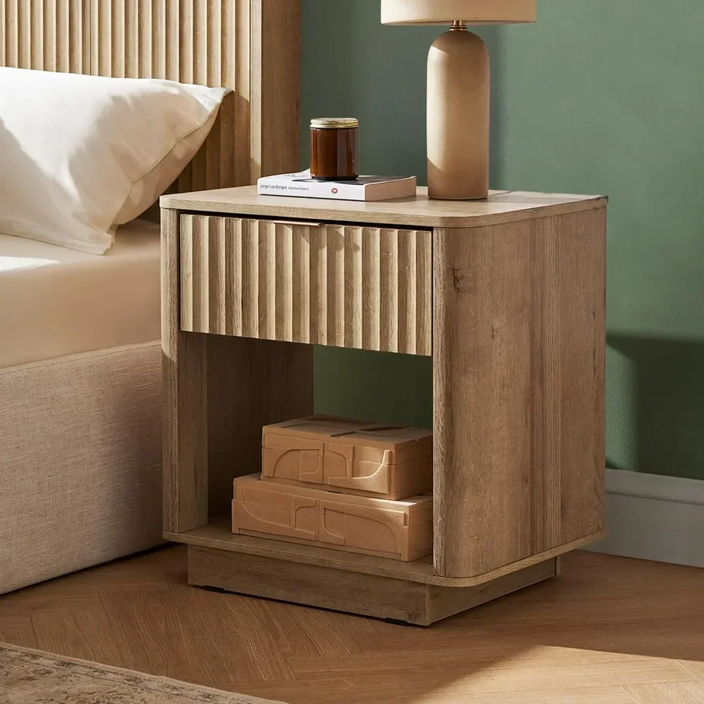 Night Stand, Modern Farmhouse Nightstand, Small Side Table, Bedside Table with Drawer, End Table with Storage, Fluted Panel