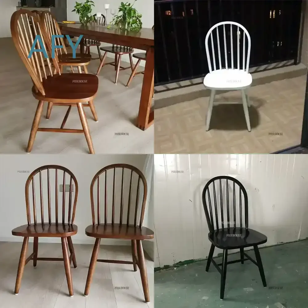 Moderner Esszimmerstuhl für die Küche im amerikanischen minimalistischen Stil – Massivholz-Esszimmerstühle im Windsor-Stil mit Schwertrücken und Pfauenstil