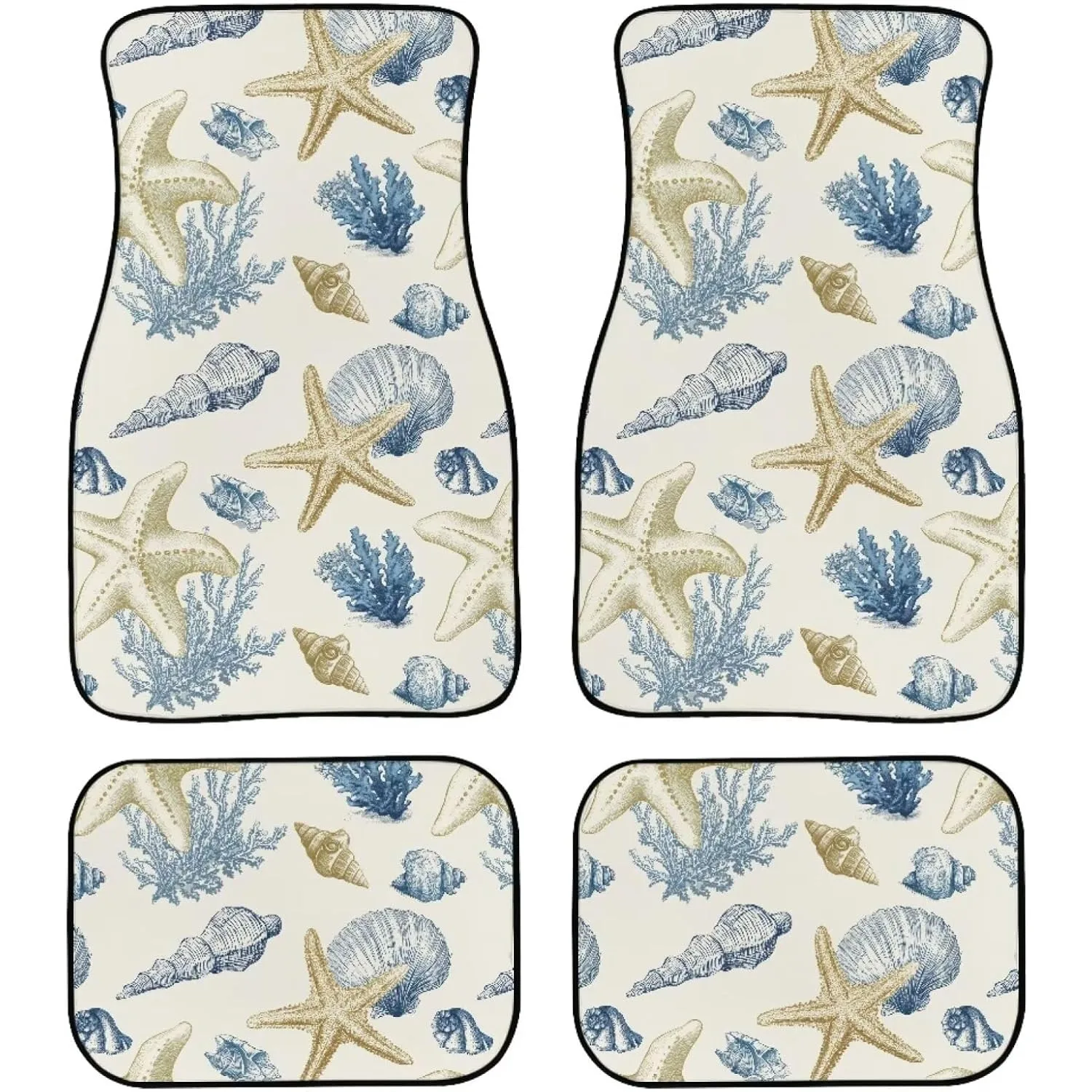 Healing Sea Turtle Seahorse Car Foot Mat Light Blue Marine Biological Print Car Floor Mats Universal Fit For Cars Truck Van And