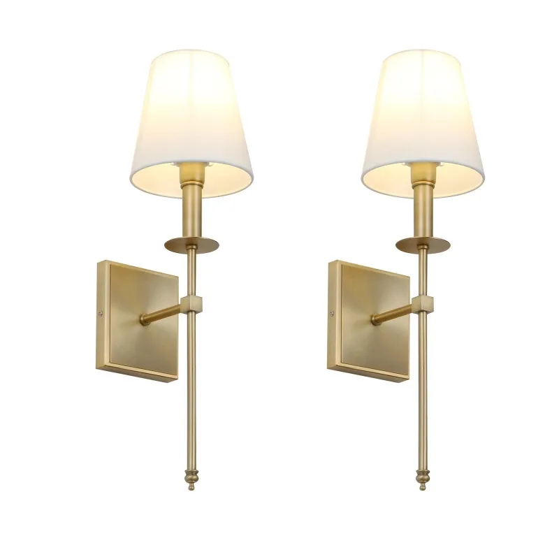American Style Classic Rustic Industrial Wall Lamps Flared White Textile Lamp Shade Bedroom Bedside