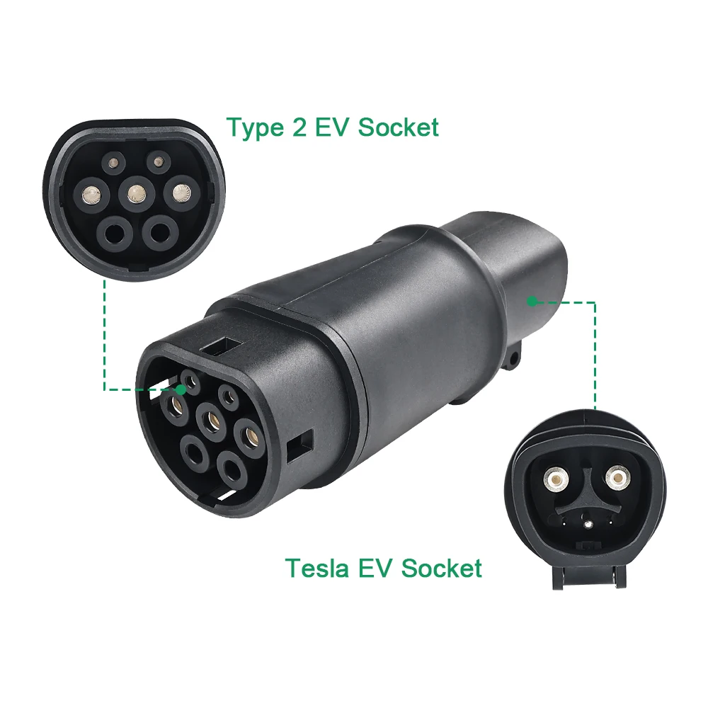 JDMEX Type2 to Tesla 32A 60A  Adapter AC 250V EV Charger Converter Connector for Electric Car