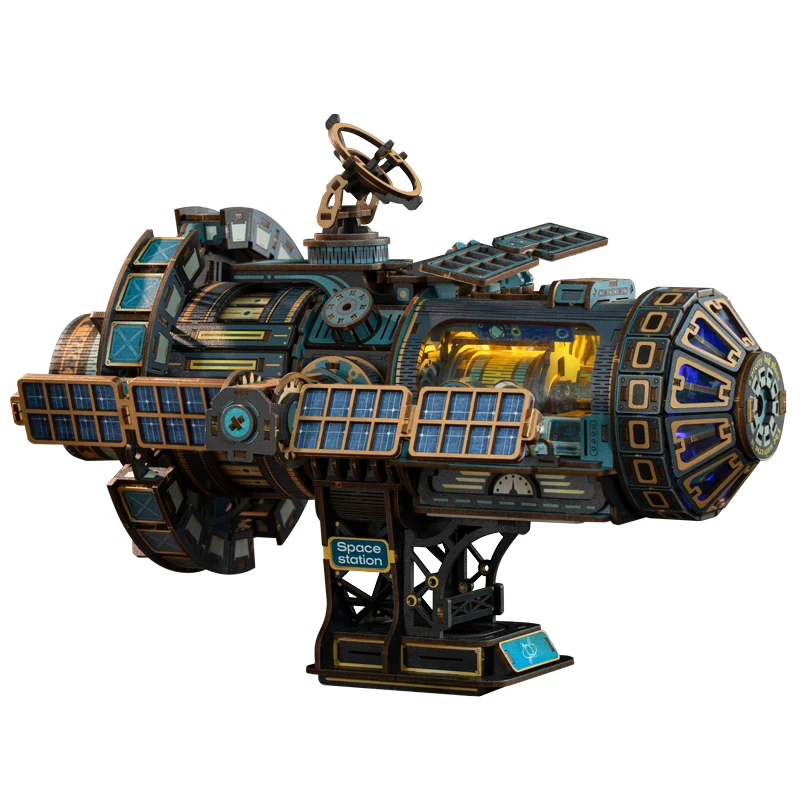 DIY خشبية مصغرة أطقم منمذجة الفضاء موضوع سلسلة المركبة الفضائية نموذج 3D لغز مع ضوء الموسيقى لهدايا عيد ميلاد الأصدقاء #1