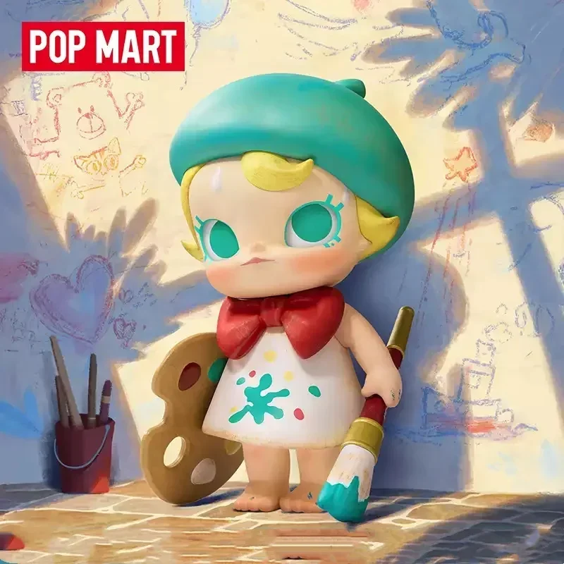 Pop mart bebê molly futuro pintor série caixa cega brinquedos kawaii anime figura de ação caixa caja surpresa caixa mistério bonecas meninas