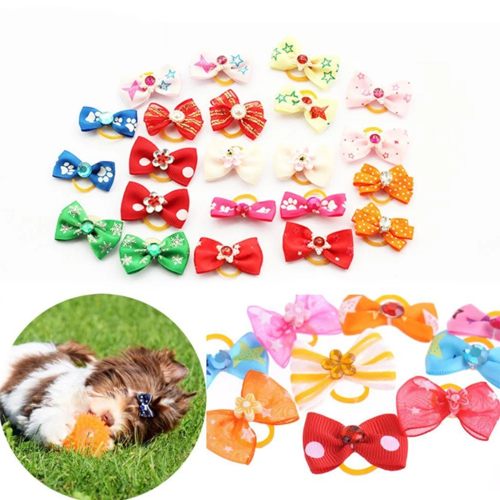 Random Color Cat And Dog Elastic Flower Butterfly Tie Hair Rope Pet Cat And Dog Hair Tie With Rubber Bands