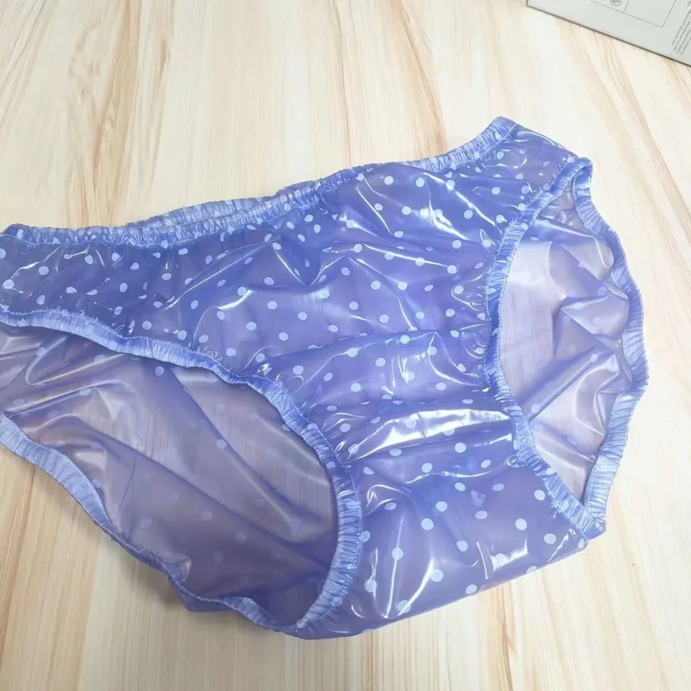 Uomo sexy a pois vedere attraverso mutande a vita bassa in PVC morbido liscio silenzioso slip in plastica ABDL mutandine per pannolini per adulti impermeabili