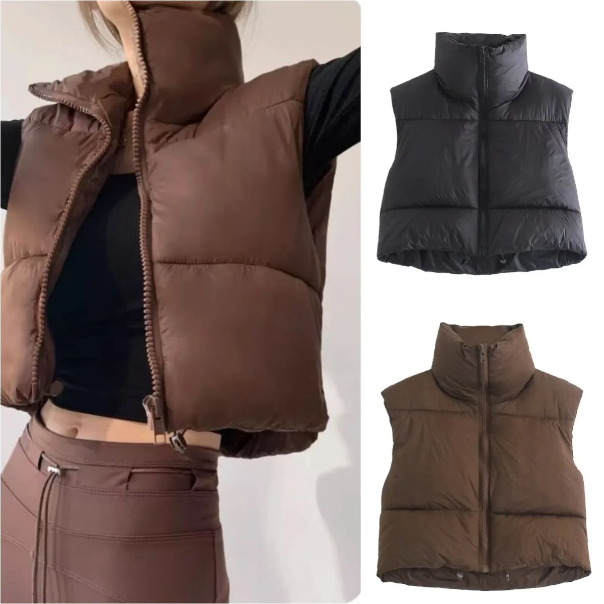 

ETJ 2025 new women's quilted stand collar thick warm waistcoat versatile fashion vest jacket multi-color optional