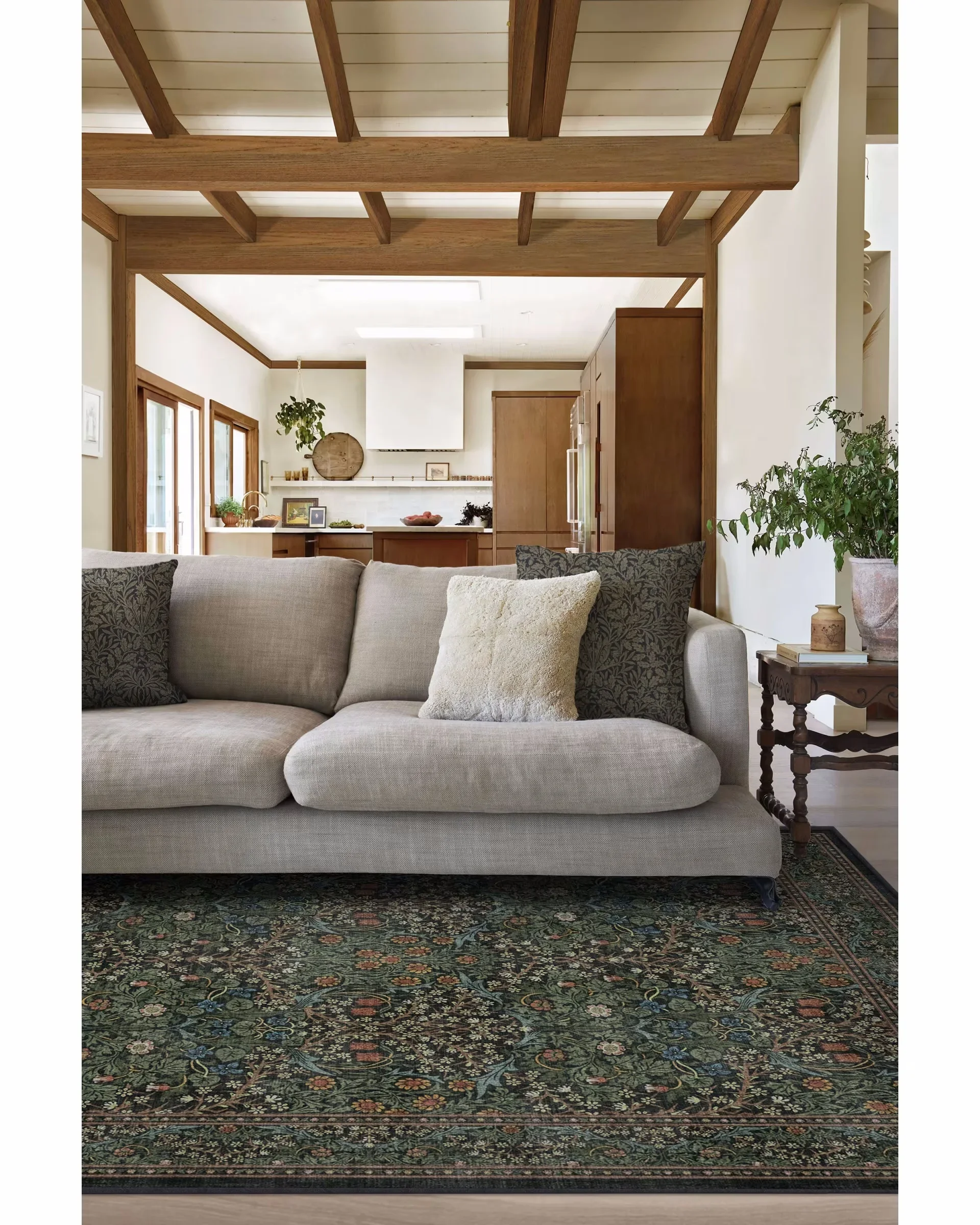Morris & Co. Blackthorn Forest Green Rug maximalist rug indoor home living room bedroom art decoration carpet art floral carpet