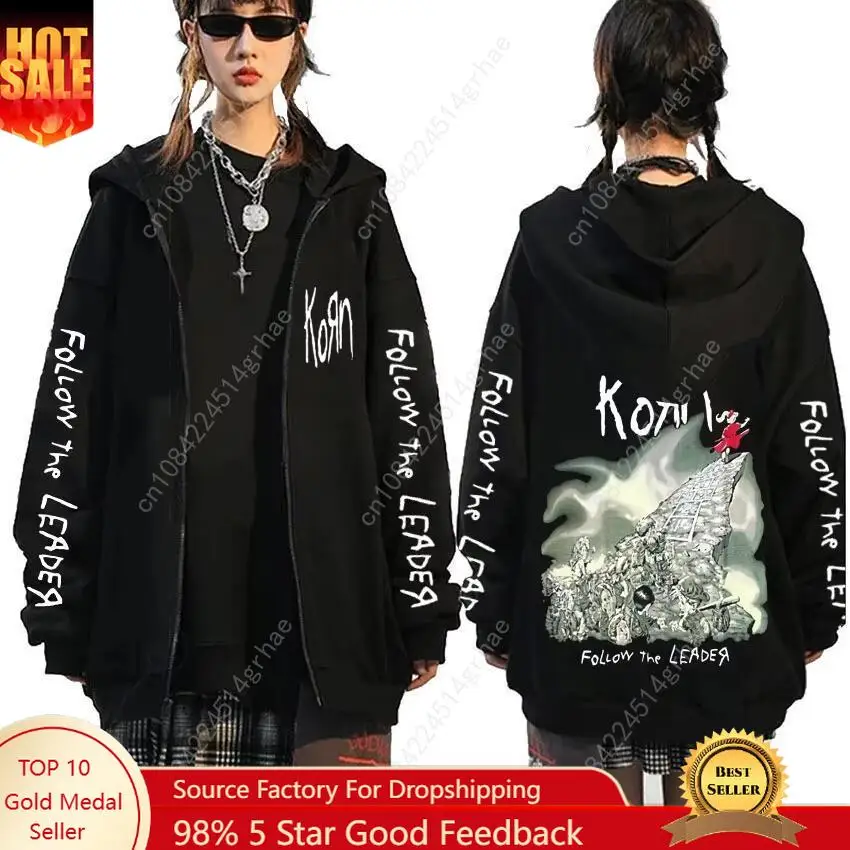 

Rock Band Korn Follow The Leader Tour 2014 Zipper Hoodie Men Women Retro Gothic Metal Zip Up Jacket Casual Oversized Sweatshirts