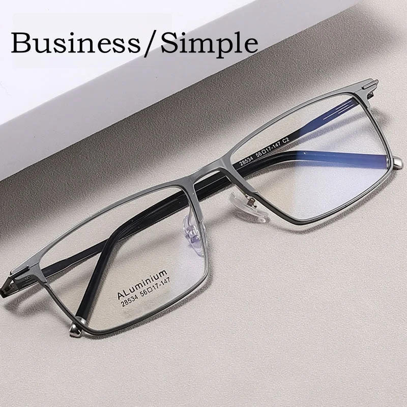 YIMARUILI Ultra-light Fashion Flexible Aluminum Magnesium Retro Square Big Face Optical Prescription Eyeglasses Frame Men 28534S