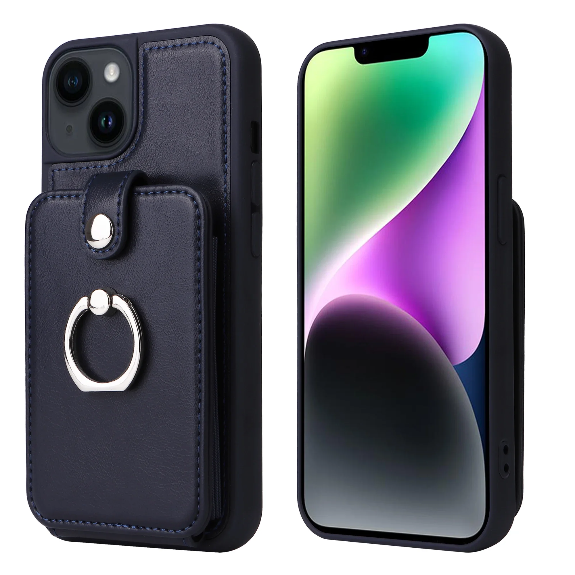 Leather Ring Wallet with Card Holder Phone Case for IPhone 16 15 14 13 12 11 Pro XR XS Max 8 7 Plus Protective Shockproof Cover