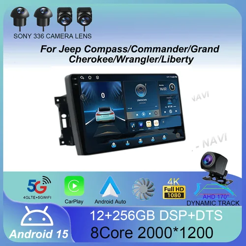 Reproductor Multimedia de navegación GPS QLED para Radio de coche Android 15, para Jeep Compass/Commander/Grand Cherokee/Wrangler/Liberty AutoRadio