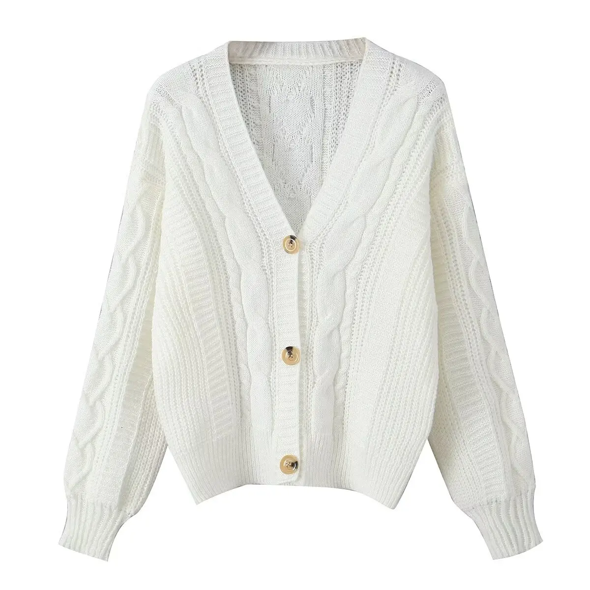 ZAB 秋の新女性のファッショナブルな長袖ボタンカーディガンセーター多用途ストリートスタイル V ネックポリエステル繊維無地