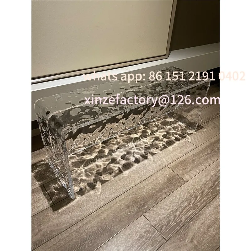

Customizable Modern Light Luxury Simple Acrylic Shoe Change Stool Long Strip Transparent Bench Water Corrugated Dining Stool