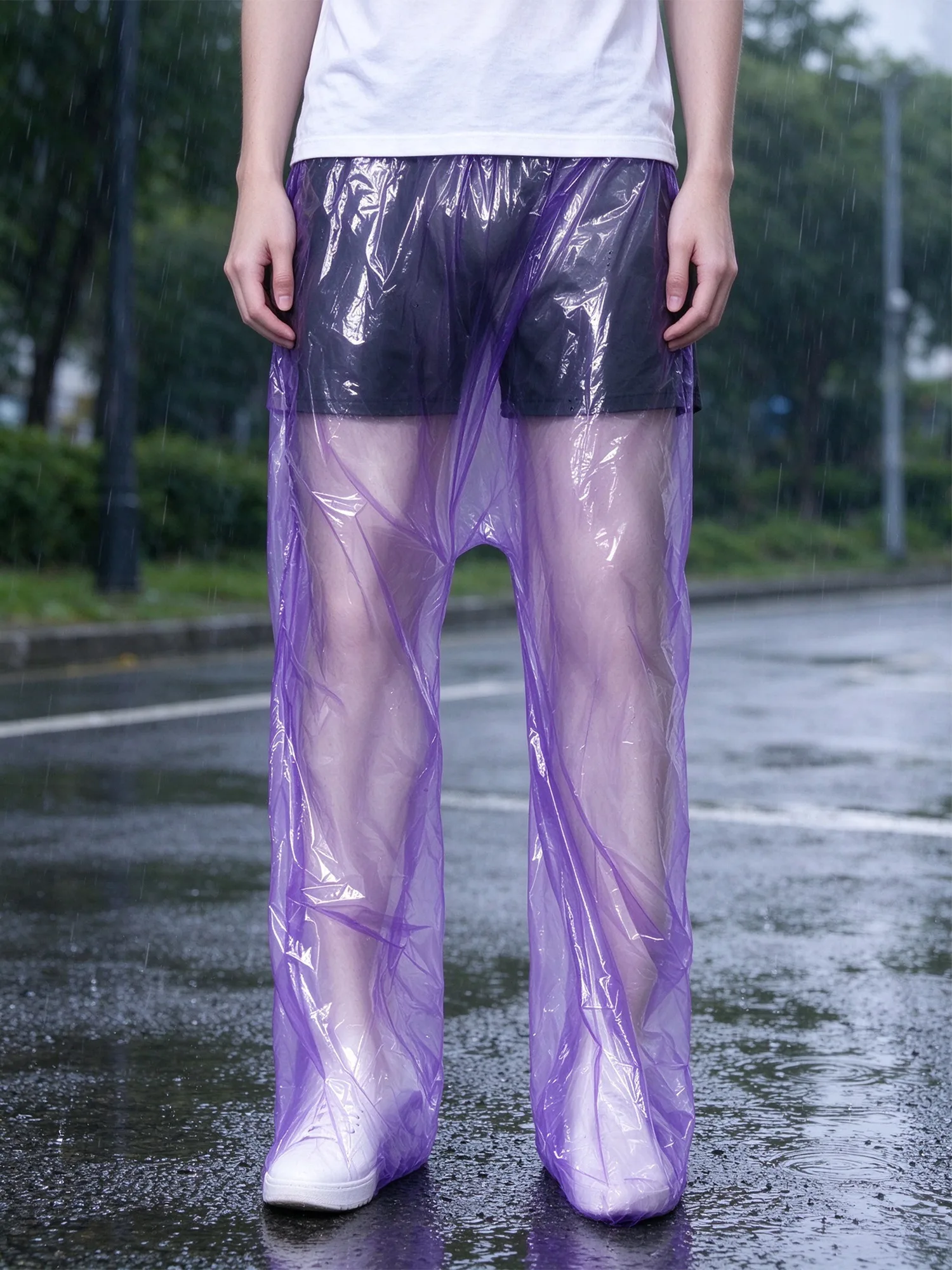 Adults Unisex Waterproof Pants Rainwear Foot-covering High Waist Elastic Waistband Rain Pants for Cycling Fishing Water Rafting