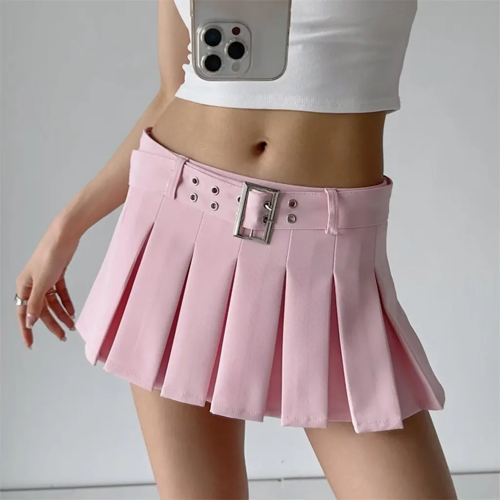 

Trendy Women's Low-Rise Navel Short Skirt Anti-Dusk Pleated Belted Hot Girl Fashionable Casual Mini Skirt for Ladies