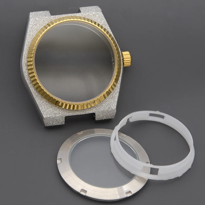 40mm Sparkle Sand Blasted Silver Stainless Steel Case & Matching Bracelet Fit NH34 NH35 NH36 Automatic Movement Watch