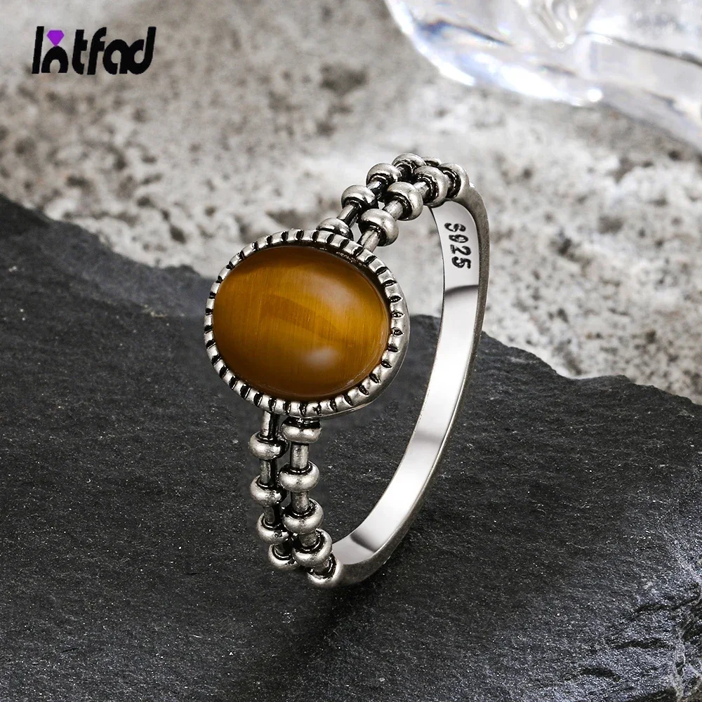 

Fashion 925 Silver Natural Tiger Eyes Stone Rings Oval Rings For Women Jewelry Gifts High Quality Vintage Boutique