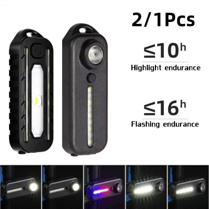 2/1Pcs USB Recharge LED Flashlight Work Light Keychain Flashlight  For Police Shoulder Clip Lights Traffic Warning Flashing Lamp