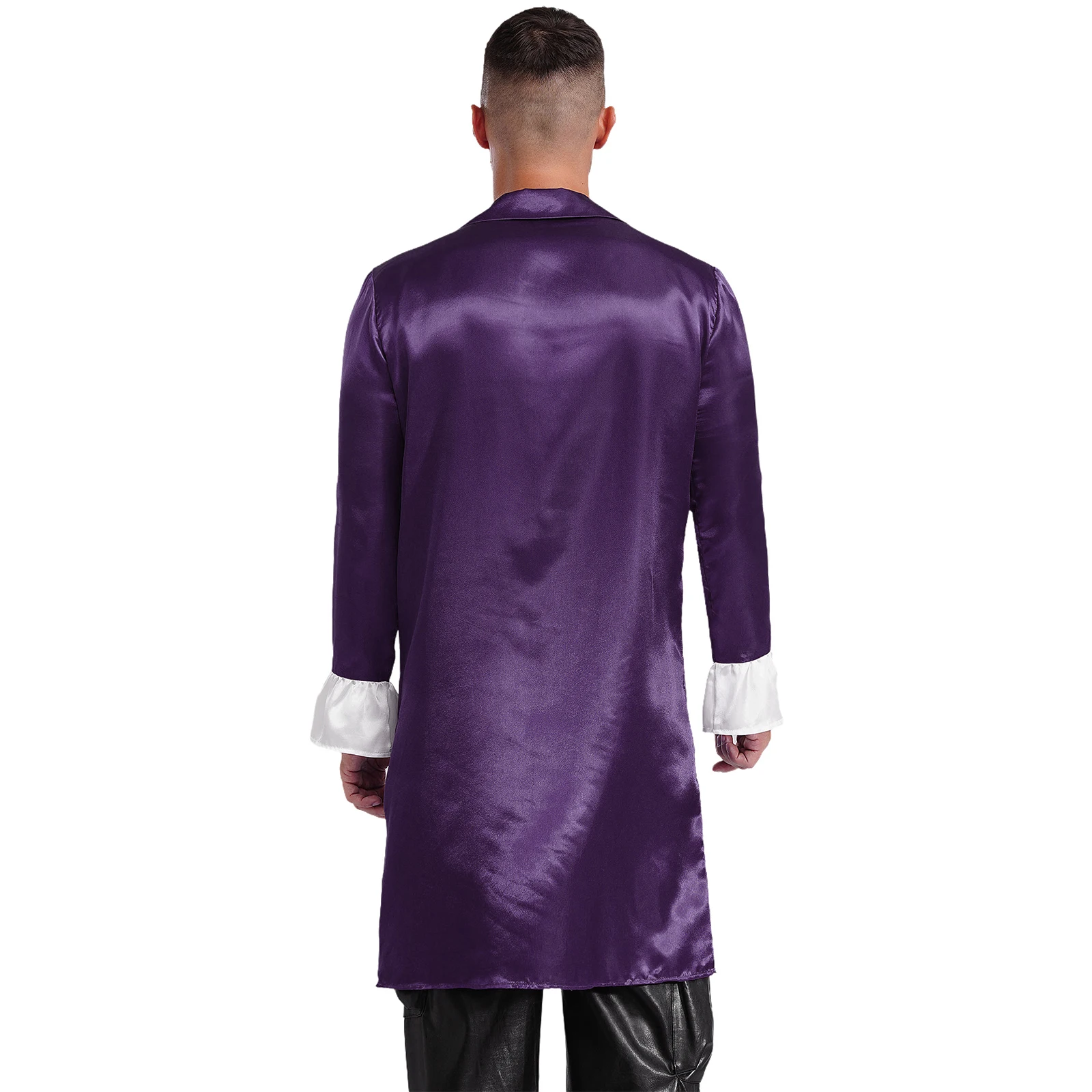 Männer 80er Jahre Hippie Kostüm Sänger Satin lange Hemden Kerbe Revers Langarm Flare Manschetten Button-up Jacke für Cosplay Musik festivals