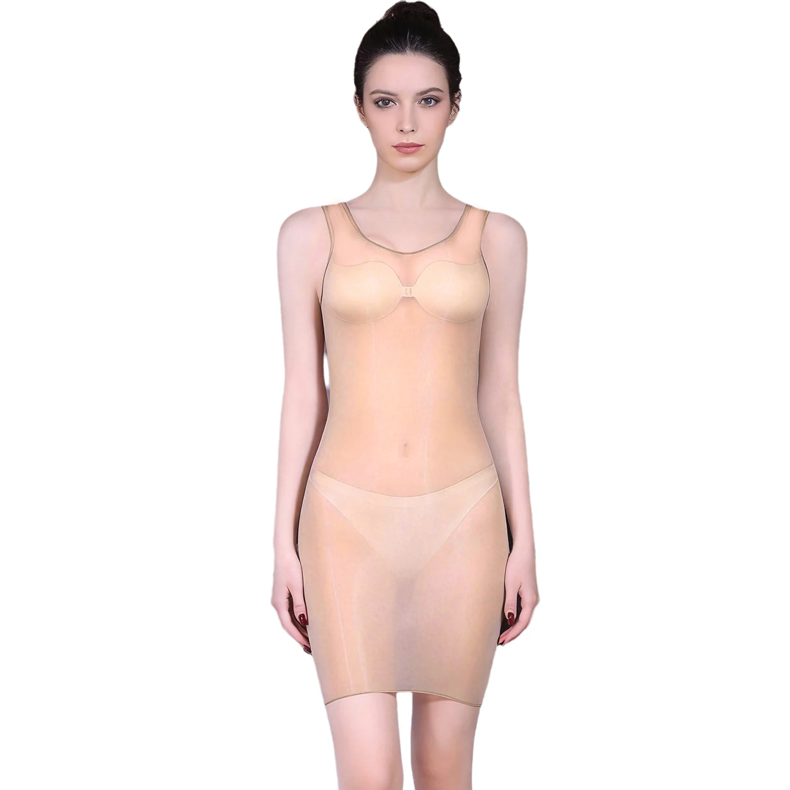 Sleeveless Ice Silk Micro Mini Dress Glossy Sheer See Through Transparent Bodycon Tight Pencil Dress Sleepwear Stretchy Clubwear