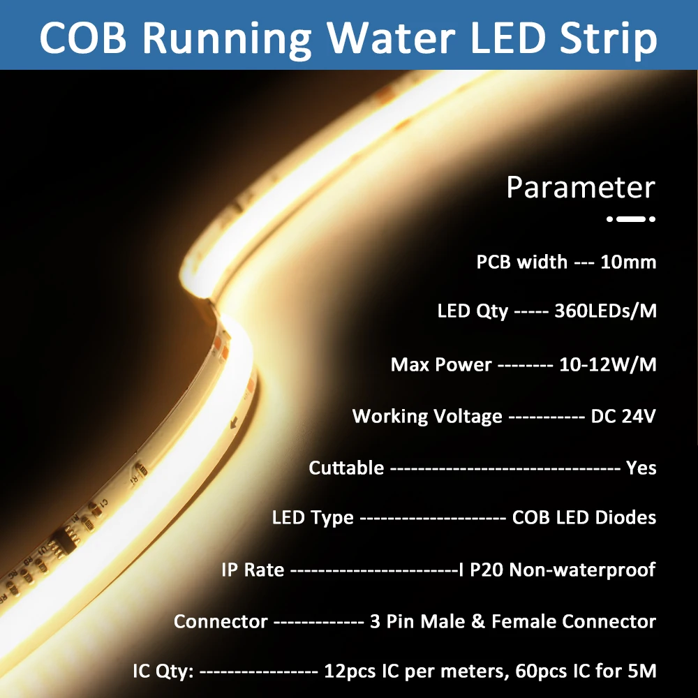 WS2811 pita lampu Led, setrip air mengalir Led COB 24V 10M 15M 20M hangat putih berurutan cahaya Led balap kuda dengan kendali jarak jauh sinkronisasi