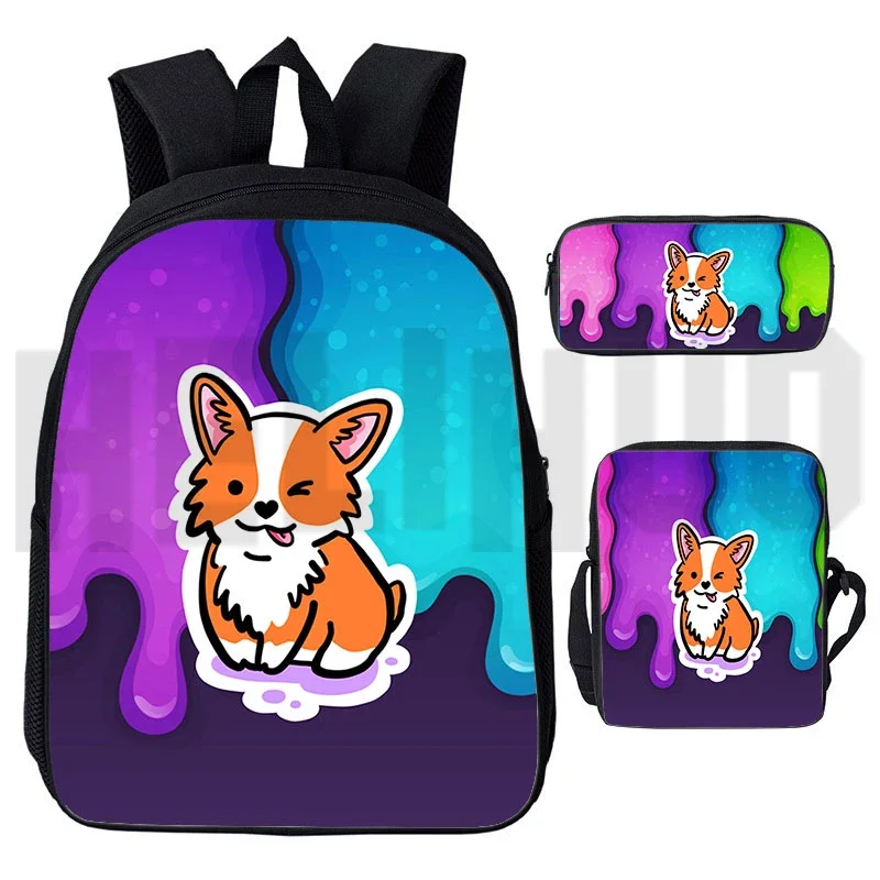 3D Print Anime Backpack Book bag Kawaii Cartoon 12/16 inch Welsh Corgi Pembroke School Bags Teenagers Girls Women Cosmetic Bag