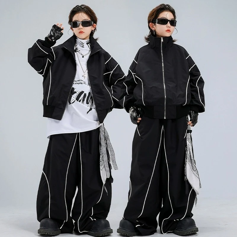 

Kids Boys Hip Hop Dance Costume Baggy Black Suit Coat Pants Drum Street Dance Competition Wear Stage Performance Clothing L18041