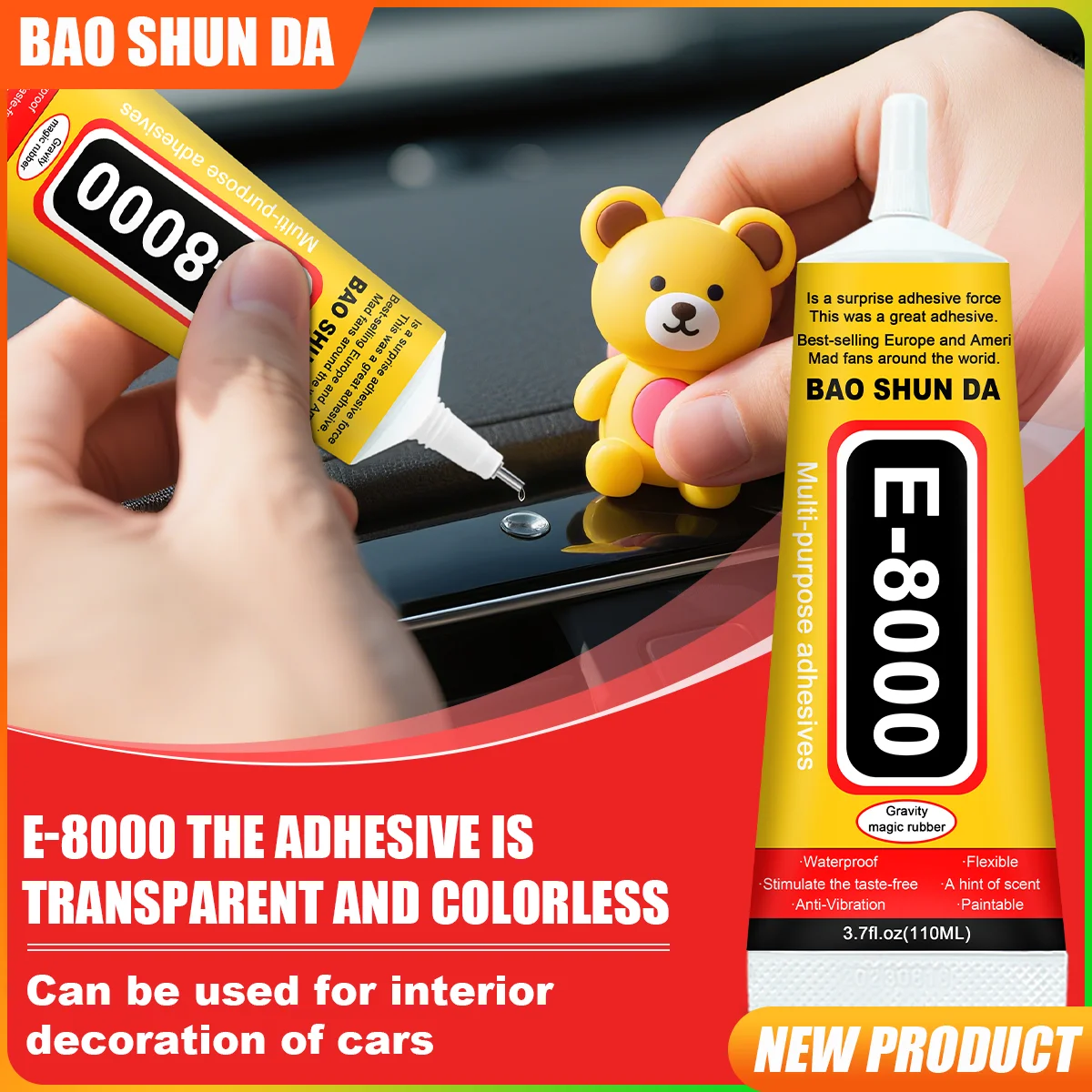 ملصق إصلاح السيارات E8000 شفاف وغير ملحوم، متوافق مع مواد مختلفة مناسب لصق الزجاج، مانع التسرب الداخلي والسيارات البلاستيكي 50 مل 1-3 قطع #1