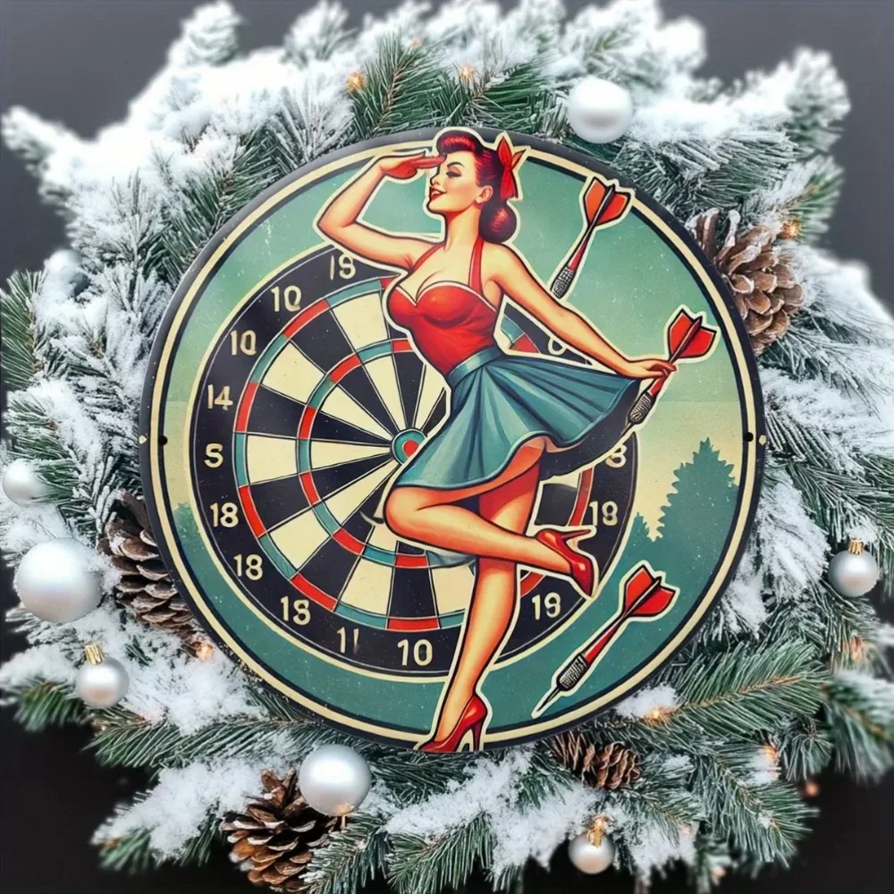 Metalowy Znak Vintage Retro Pinup Girl Dekoracja Ścienna Okrągła Aluminiowa Tablica Dart