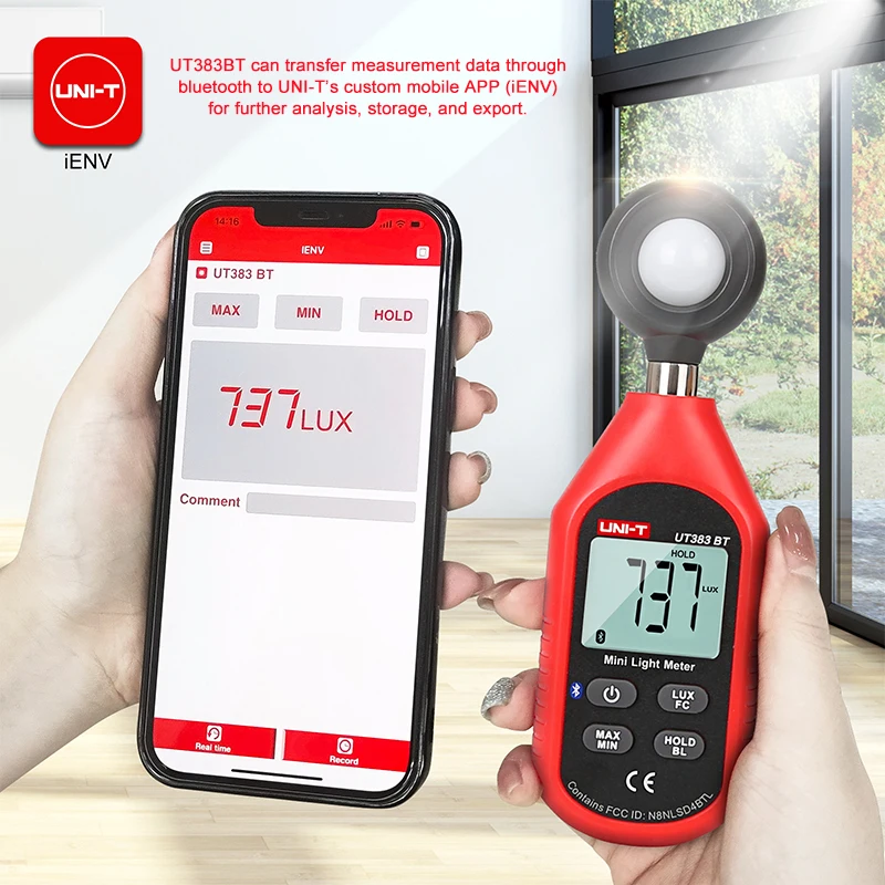 UNI-T Ut383 Digitale Lichtmeter Ut383bt Lux Meter 200,000 Lux Illuminometers Fotometer Milieu Tester Bluetooth
